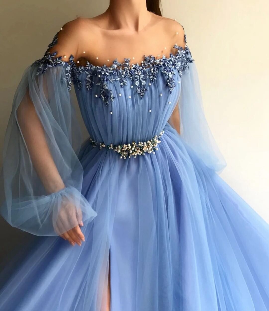 Elegant Prom Dresses Puff Long Sleeves