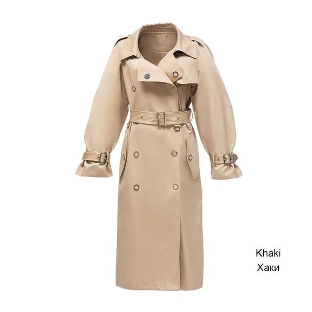 British style metal buckle belt Women's coats