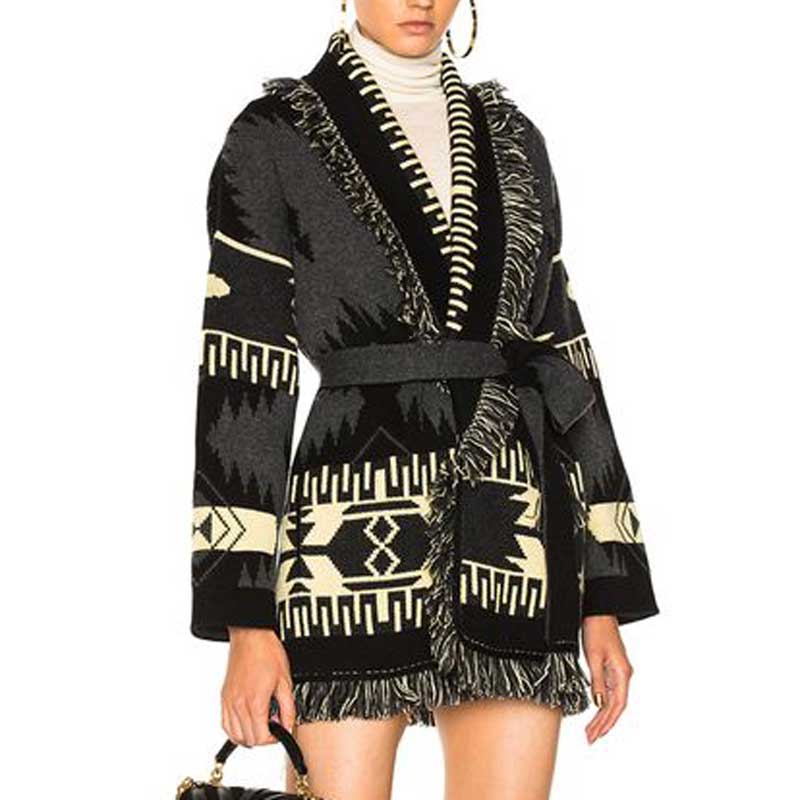 women long sleeve fringe collar cardigan coat