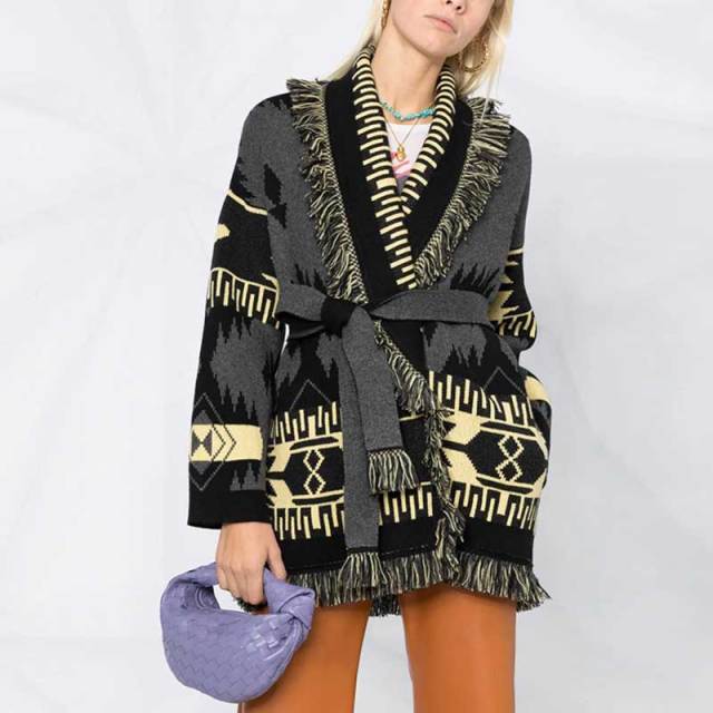 women long sleeve fringe collar cardigan coat