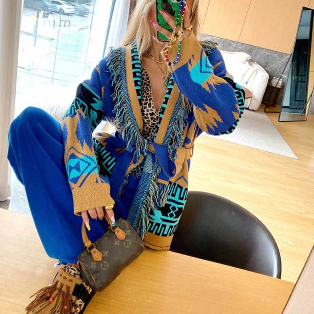 women long sleeve fringe collar cardigan coat