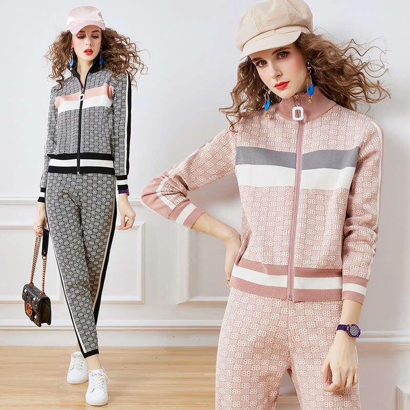 fashion street knitted jacket and pants suit