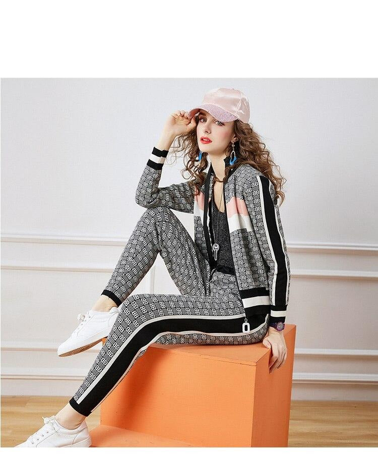 fashion street knitted jacket and pants suit