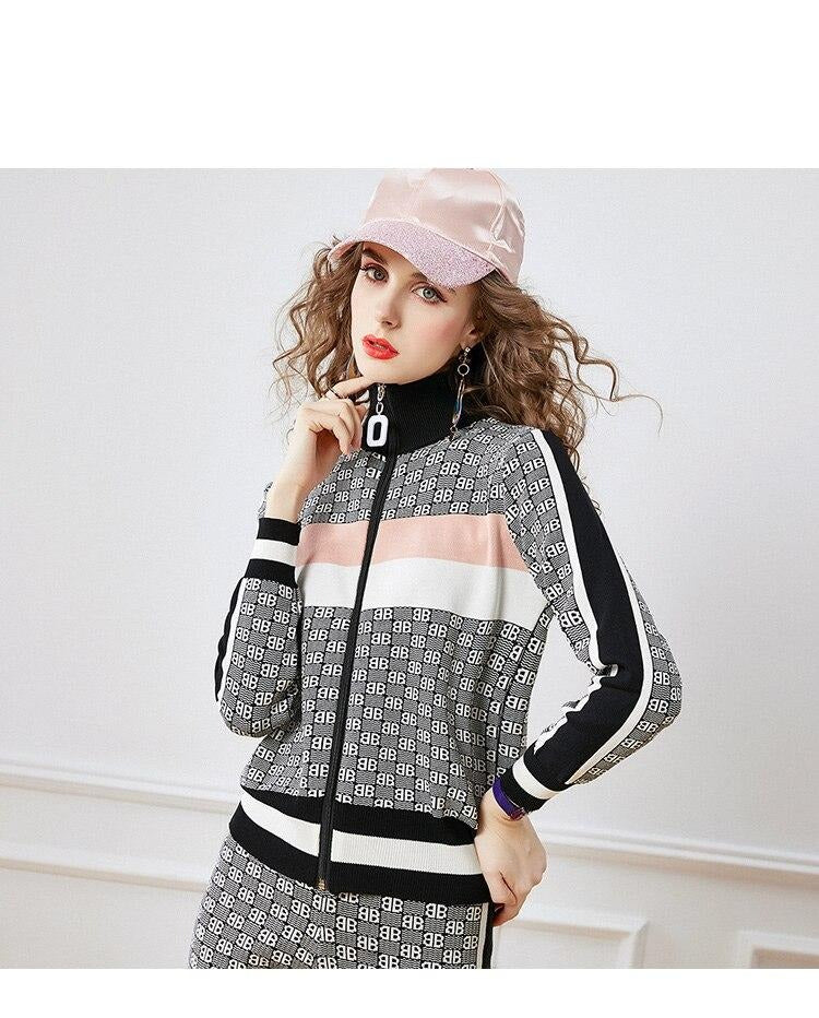 fashion street knitted jacket and pants suit