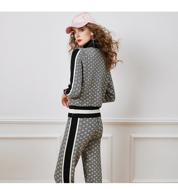 fashion street knitted jacket and pants suit