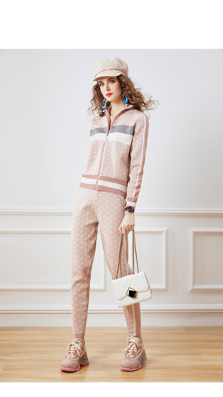 fashion street knitted jacket and pants suit