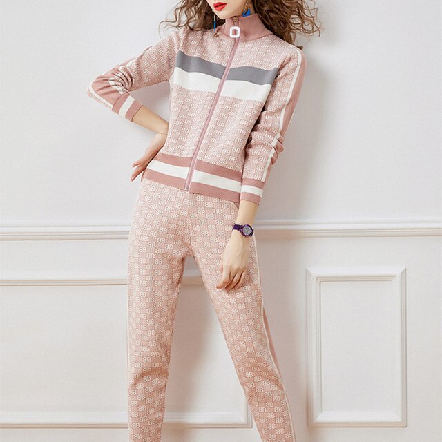 fashion street knitted jacket and pants suit