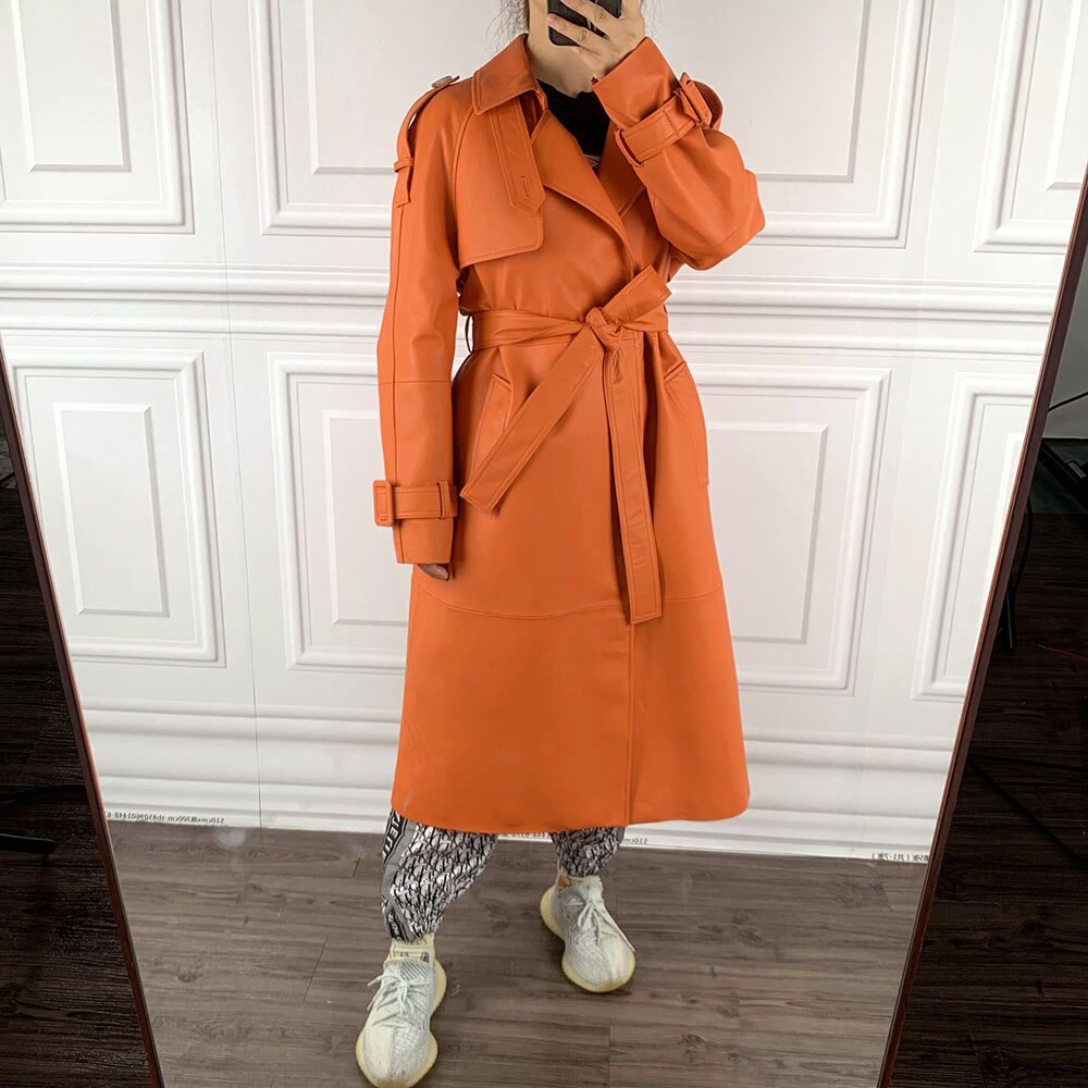 Long Leather Coat  Trench For Women