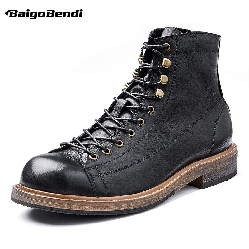 Retro Big Round Toe Men Work Boots