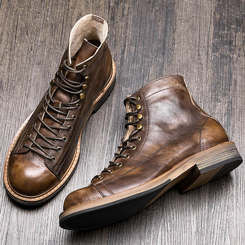 Retro Big Round Toe Men Work Boots