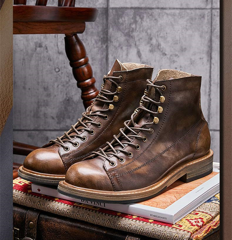 Retro Big Round Toe Men Work Boots