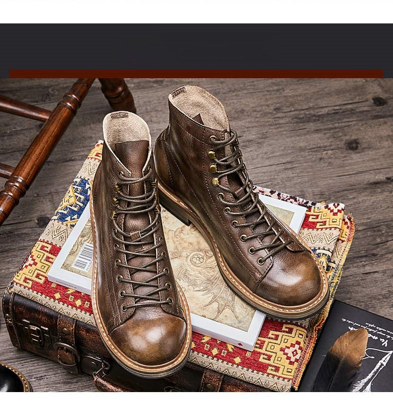 Retro Big Round Toe Men Work Boots