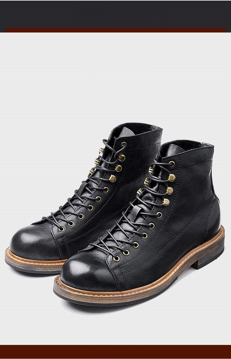 Retro Big Round Toe Men Work Boots