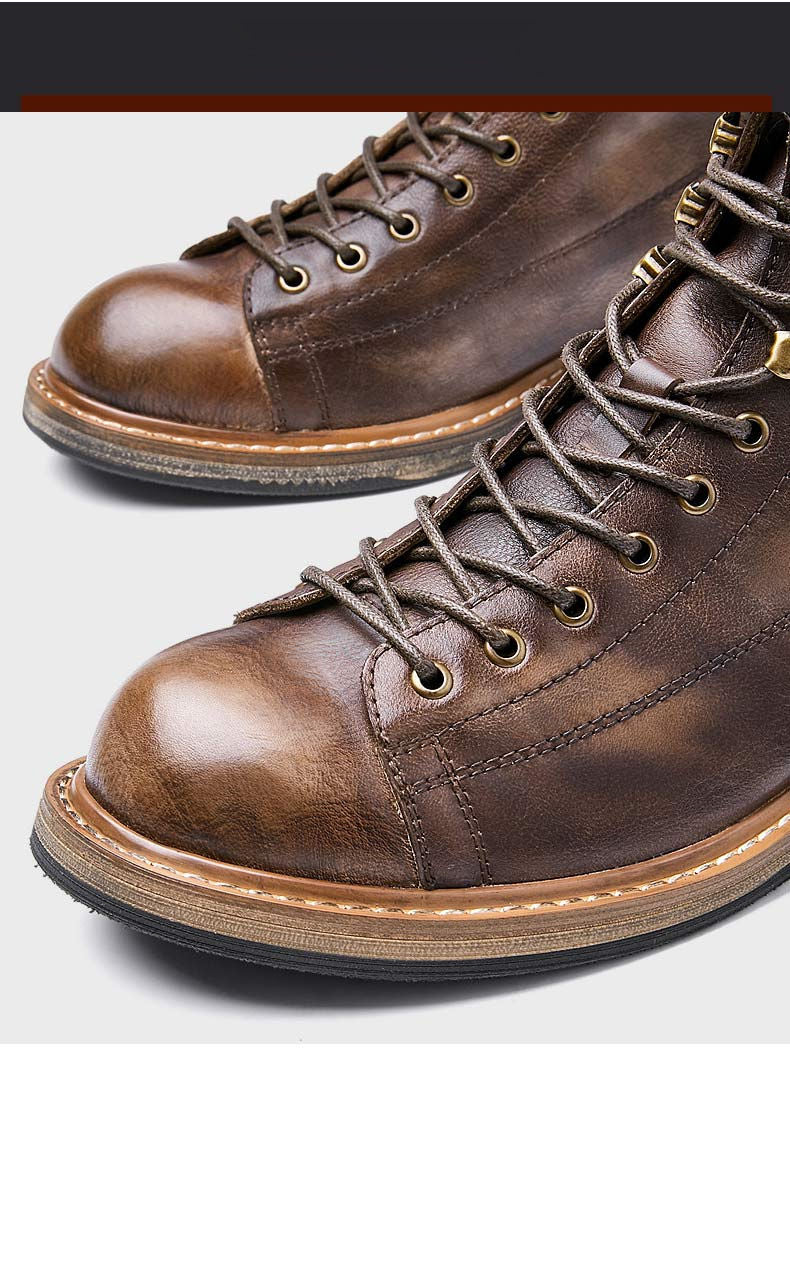 Retro Big Round Toe Men Work Boots