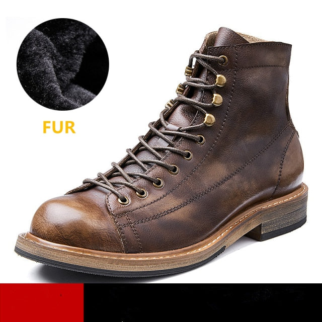 Retro Big Round Toe Men Work Boots