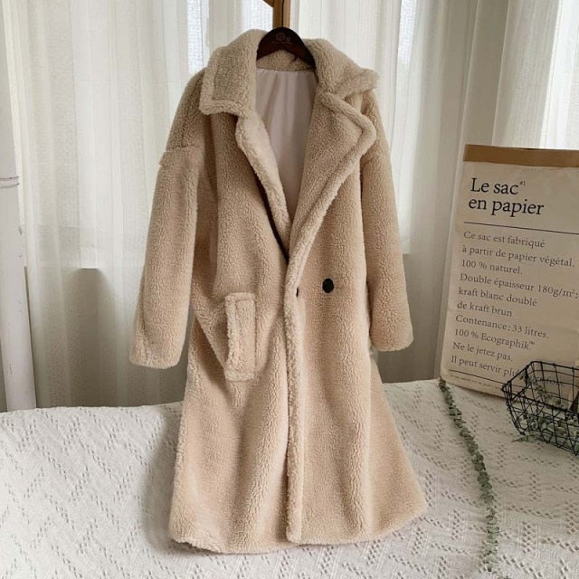 Pink Long Teddy Bear Jacket Coat Women Winter Thick Warm