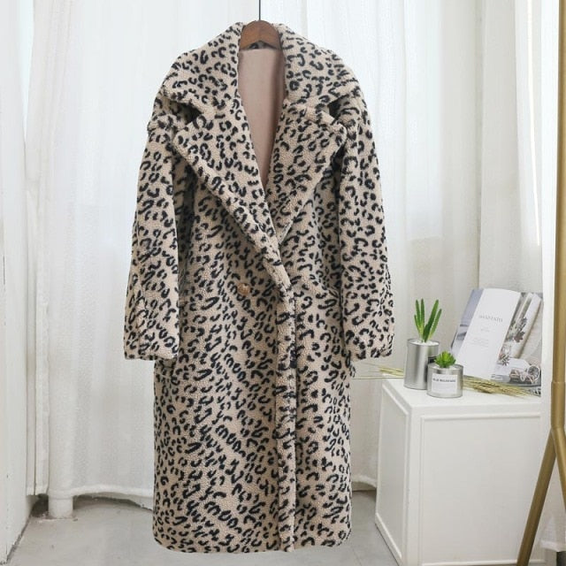 Pink Long Teddy Bear Jacket Coat Women Winter Thick Warm