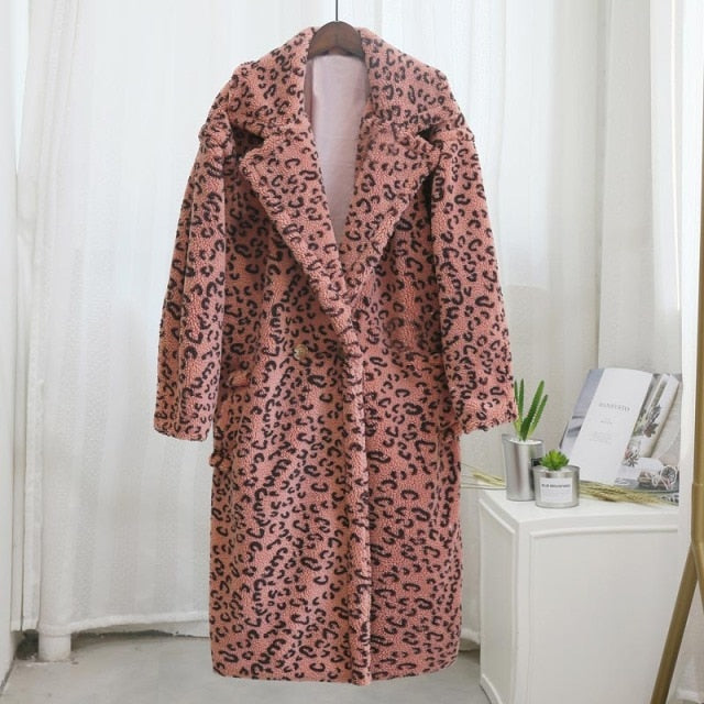 Pink Long Teddy Bear Jacket Coat Women Winter Thick Warm