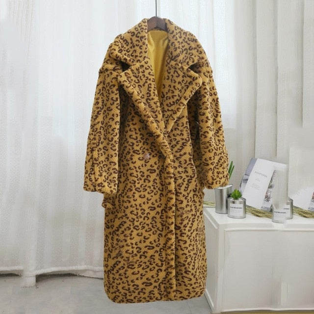 Pink Long Teddy Bear Jacket Coat Women Winter Thick Warm