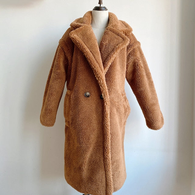 Pink Long Teddy Bear Jacket Coat Women Winter Thick Warm