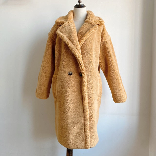 Pink Long Teddy Bear Jacket Coat Women Winter Thick Warm