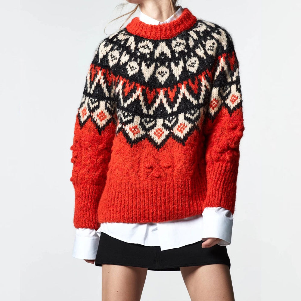 Women's round neck knitted sweater