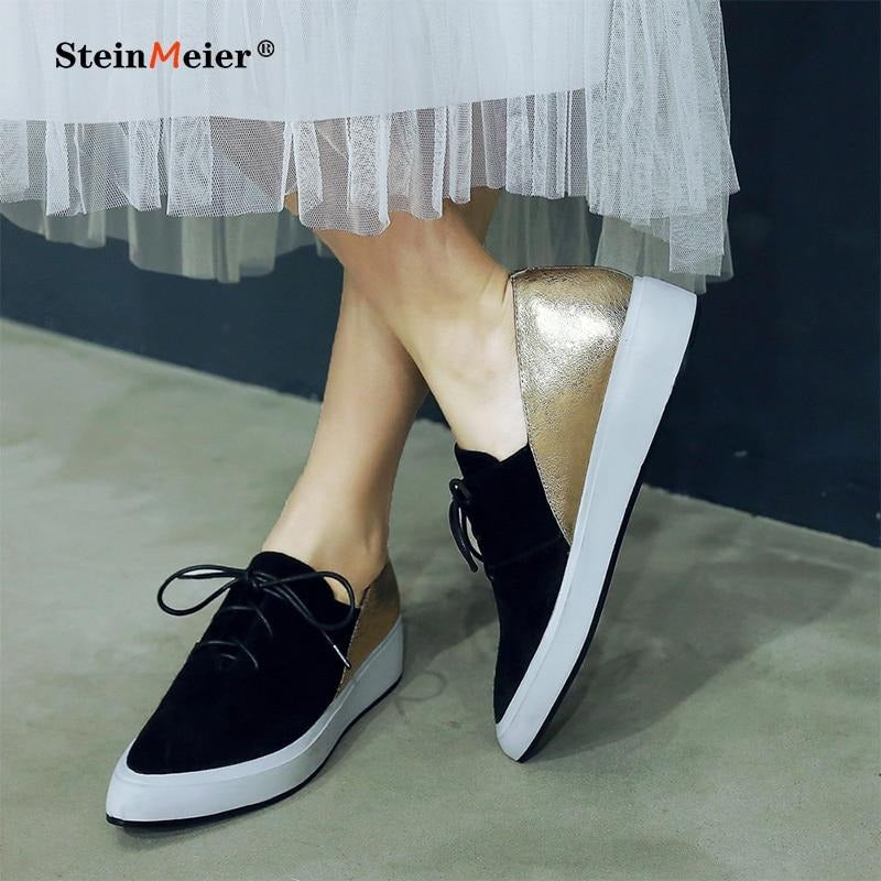 Flat Laces Platform Loafers Pointed Toe For Woman