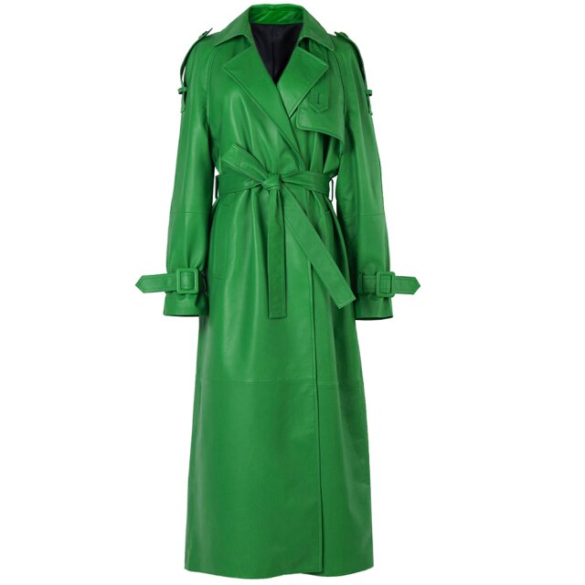 Women Crocodile Pattern Long Leather Coat