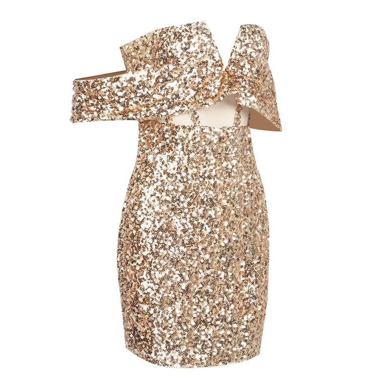 Glod Sparkly Off The Shoulder Bodycon Dress Night Club