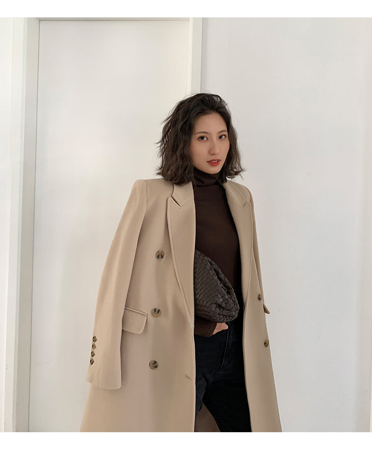 Wool Coat Women Runway Luxury Vintage Long Sleeve