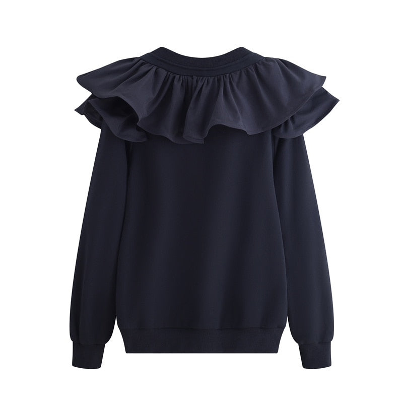 Round Neck Long Sleeve Solid Color Casual Sweatshirt