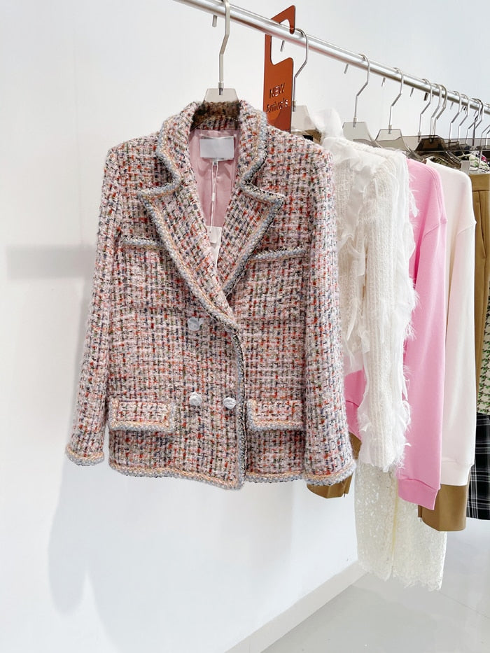 small perfume heavy tweed gold thread suit woolen coat