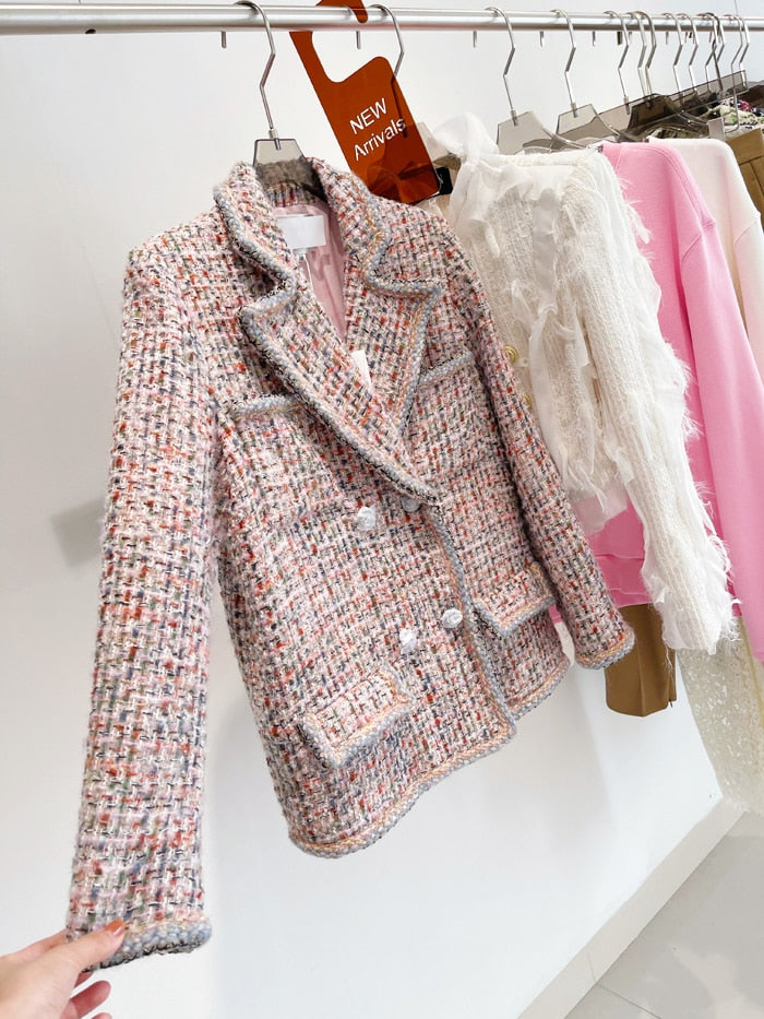 small perfume heavy tweed gold thread suit woolen coat