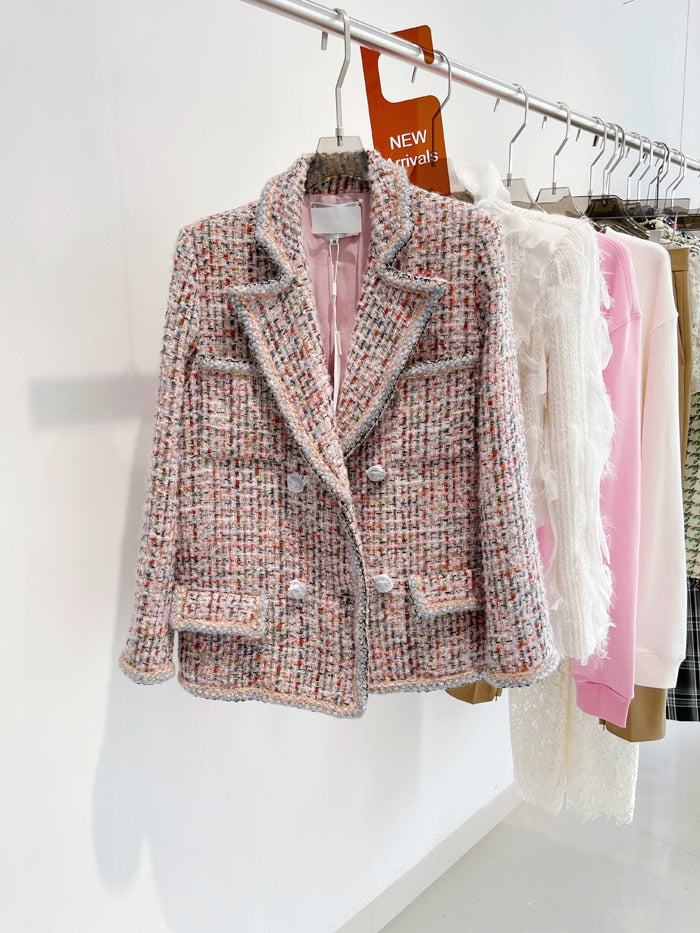 small perfume heavy tweed gold thread suit woolen coat