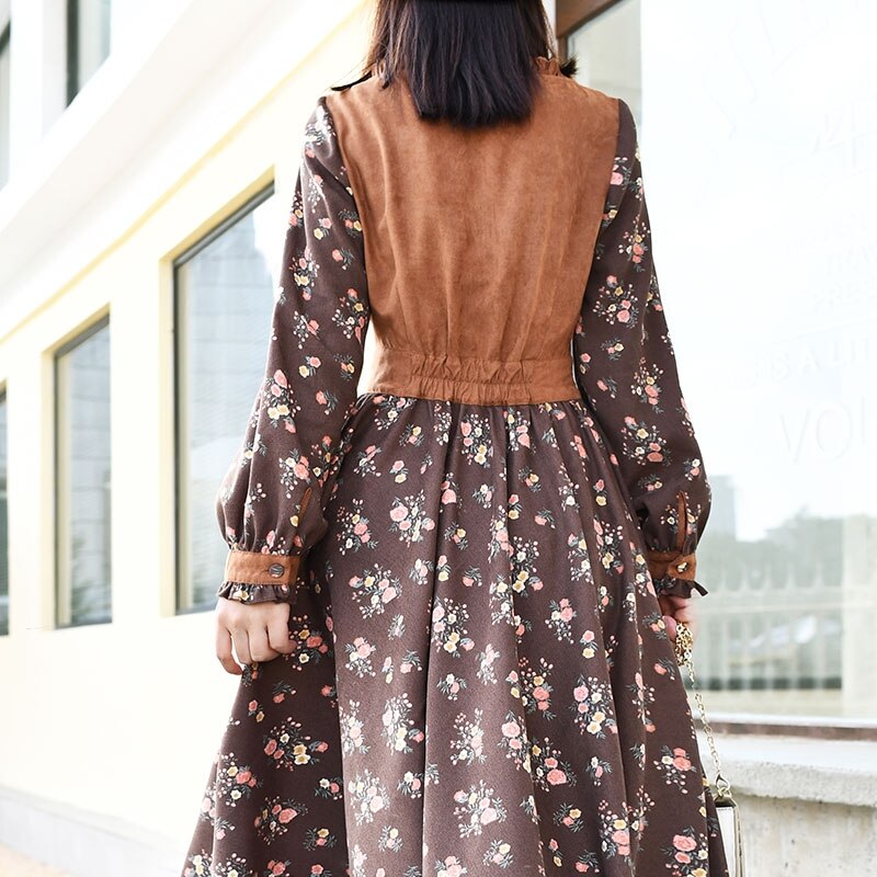 Long Mid-Calf Full Lantern Sleeve Dress