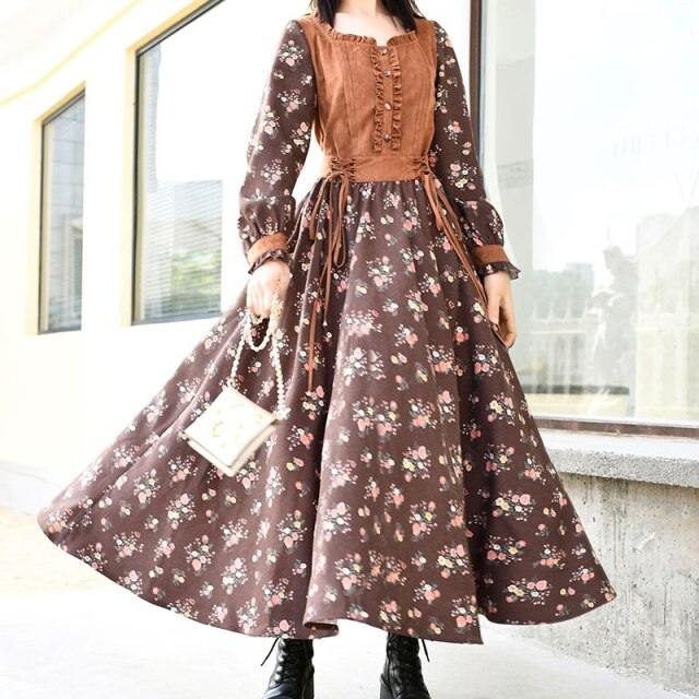 Long Mid-Calf Full Lantern Sleeve Dress