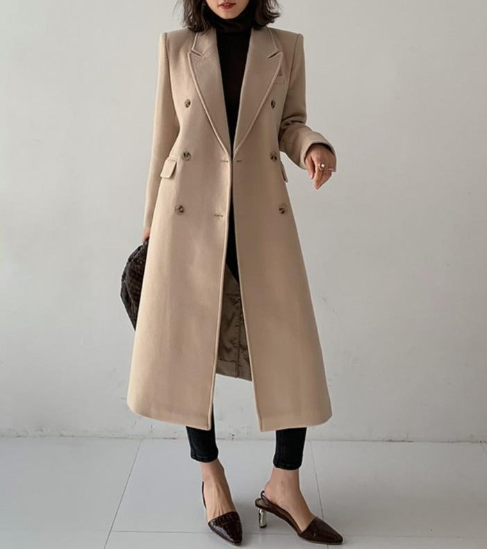 Wool Coat Women Runway Luxury Vintage Long Sleeve