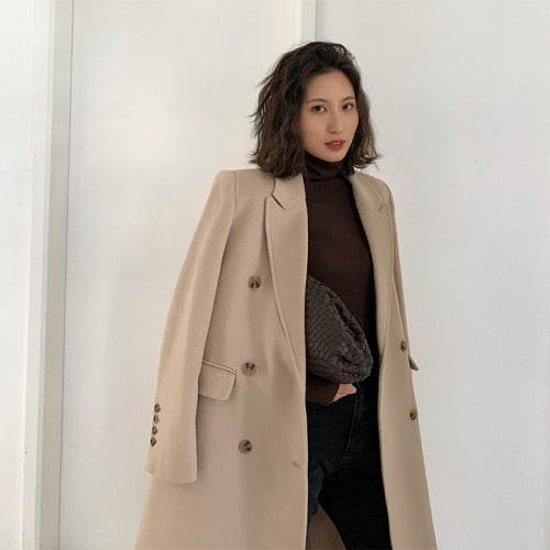 Wool Coat Women Runway Luxury Vintage Long Sleeve