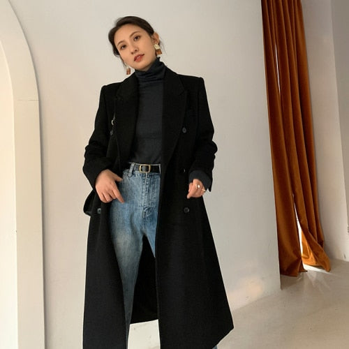 Wool Coat Women Runway Luxury Vintage Long Sleeve