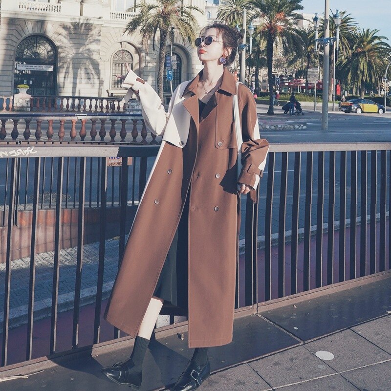 Long Patchwork Women Trench Coat