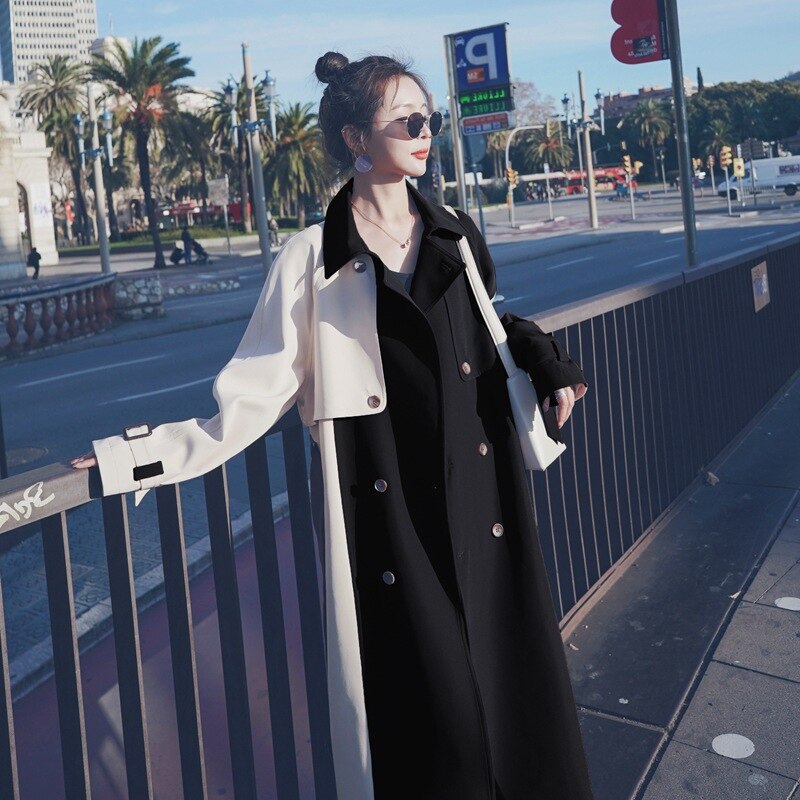 Long Patchwork Women Trench Coat