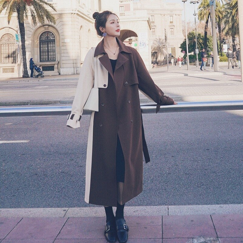 Long Patchwork Women Trench Coat