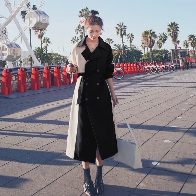 Long Patchwork Women Trench Coat