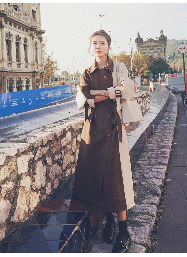 Long Patchwork Women Trench Coat