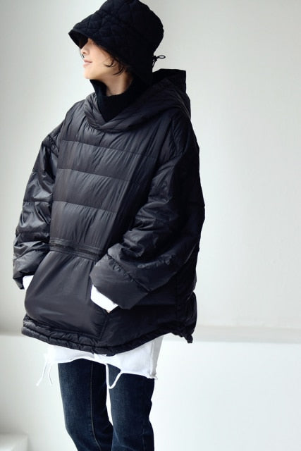 loose hooded light high neck down jacket women winter