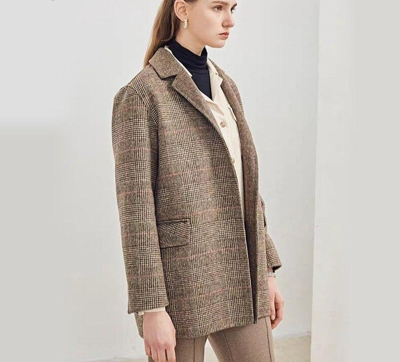 Elegant Office Chic Wool Blend Khaki Blue Winter Coats