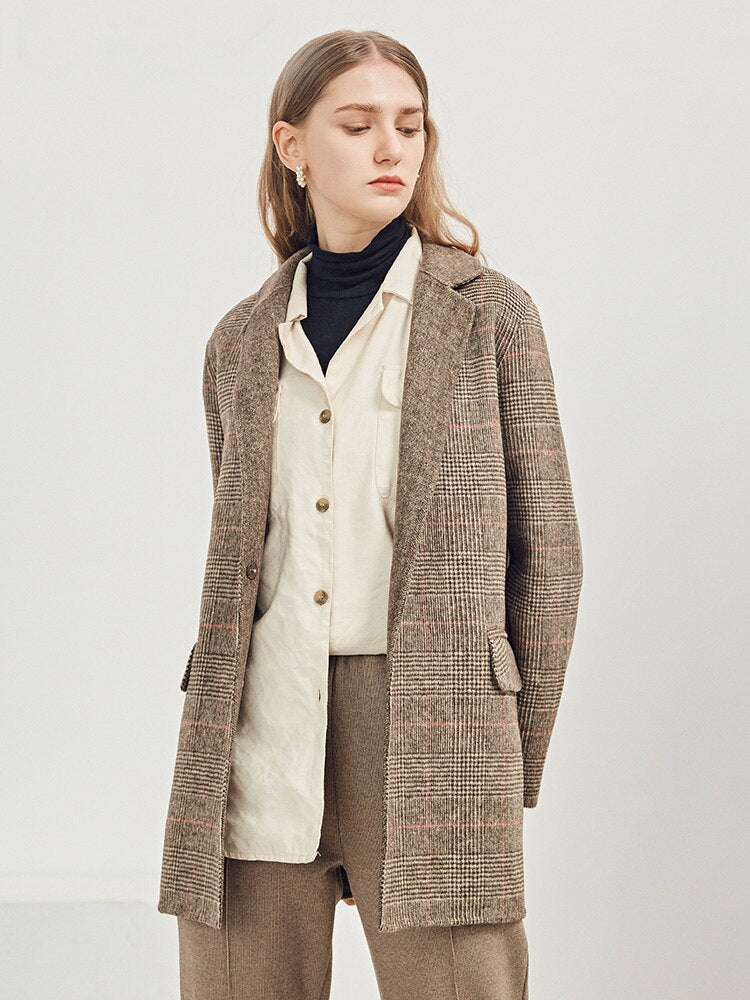 Elegant Office Chic Wool Blend Khaki Blue Winter Coats