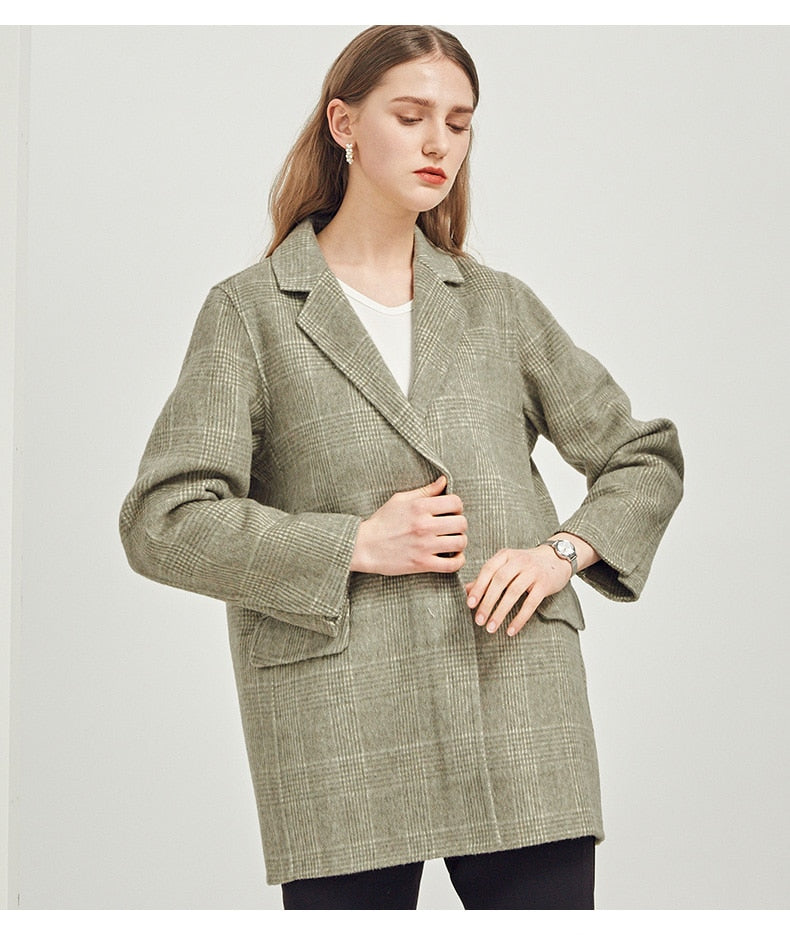 Elegant Office Chic Wool Blend Khaki Blue Winter Coats