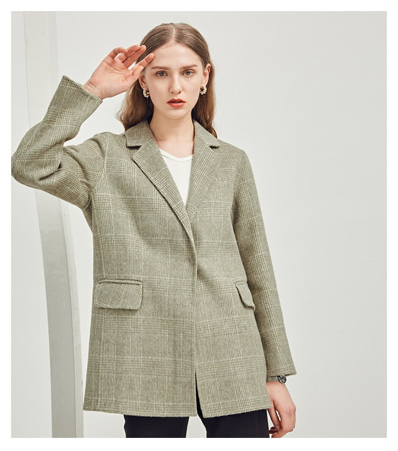 Elegant Office Chic Wool Blend Khaki Blue Winter Coats