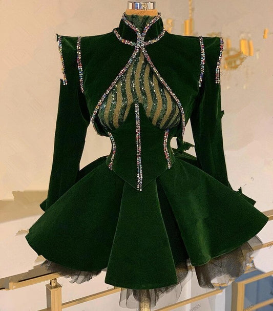 Hunter Green Velour Short Prom Cocktail Dresses